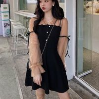 Wholesale Casual Dresses YAMDI Lace Mesh Patchwork A line Vintage Spring Summer Party Elegant Mini Dress Women Loose Sexy Woman Boho Coctail