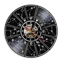 Wholesale Wall Clocks Horoscope Astrology Clock Dazzling Zodiac Sign Record Modern Art LED Night Light Home Decor Giftt