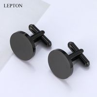 Wholesale Lepton Matte Black Color Rose Gold Stainless Steel Round Mens Classic Shirt Tuxedo Cufflinks for Wedding Business