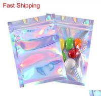 Wholesale Bulk bag Kitchen Housekeeping Organization Home Garden Drop Delivery Food Ziplock Resealable Bags Foil Holographic Flat For edibles packaging mylar candy