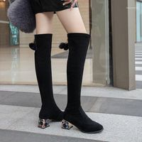 Wholesale Boots Winter Fashion Women Shoes Square Heel Rubber Mid Sleeve Round Toe PU Suede Over the knee1