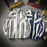 Wholesale Spring Striped Shirt Male Casual Trend T Shirts Handsome Long sleeved Japanese Retro Youth Fashion