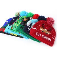 Wholesale New Christmas products flanging ball knitted with LED colorful lights adult children s Halloween decorative hat cap