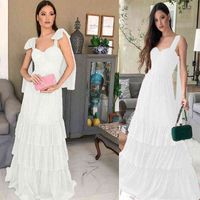 Wholesale Luxury Women s Casual Dresses Wedding Mid Waist Temperament Covered Off Shoulder Lace Up White Evening Dresses