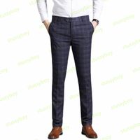 Wholesale Plus Size Mens Plaid Suits Pants Man Work Business Casual England Style Trousers Male Loose Slim Wedding Pants