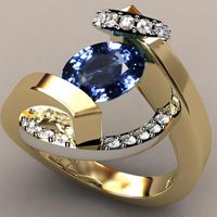Wholesale Blue White Zircon Stone Ring Male Female Yellow Gold Wedding Band Jewelry Promise Engagement Rings For Men