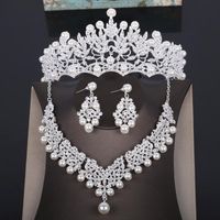 Wholesale Earrings Necklace Crystal Pearl Jewelry Sets Rhinestone Costume Statement Fashion Crown Tiaras Set Women Wedding