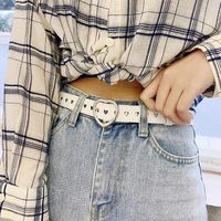 Wholesale Women Belts Heart Fashion Buckle Pu Leather Girls Waist Strap for Jeans Trousers Casual Black Female Waistband