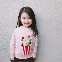 Wholesale Cardigan Popcorn D Pattern Print Children Autumn Spring Sweater Lovely Kids Baby Candy Color Pullover Casual Girls Clothing