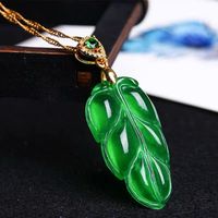 Wholesale Natural Green Jade Leaf Pendant Necklace Chinese Hand carved Charm Jadeite Jewelry Fashion Amulet Gifts for Women Men