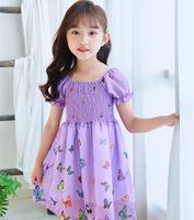 Wholesale Girl s Dresses Summer Toddler Sweet Cute Princess Dress Girls Smocked Butterfly Print Puff Sleeve Square Collar A line B3