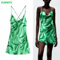 Wholesale VUWWYV Summer Dress Woman Green Sexy Strap Backless Mini es Women Flowing Print African Casual Beach Sundress