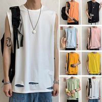 Wholesale Purecolor ripped jacket loose fashion casual sleeveless t shirt summer comfortable sports vest it goes with everything