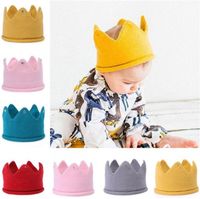 Wholesale Baby Hat Girls Crown Knitted Cap Toddler Empty Top Hats Newborn Design Yarn Bonnet Children Soft Solid Beanies GWF12122