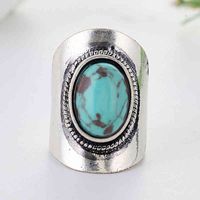 Wholesale Rings Retro womens green resin stone ring Tibetan Bohemian silver turquoise antique large oval carved o5x729