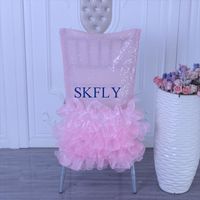 Wholesale Chair Covers CH078B Unique Gorgeous Custom Made Wedding Decoration Ruffled Baby Pink Organza And Lsequin Cover