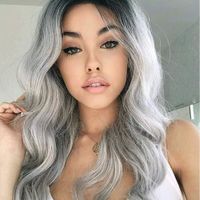 Wholesale Ombre Silver Gray Synthetic Wigs For White Black Women Long Wavy Heat Resistant Fiber Grey Wig With Natural Dark Root Daily Use Anime Cosplay Costume Party Inch