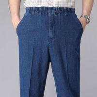 Wholesale Men s Jeans Drop Men Solid Color Elastic Waistband Drawstring Straight Denim Pants Long Trousers