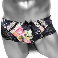Wholesale Underpants Lace Sissy Panties With Floral Print High Quality Satin Men Sexy Briefs Underwear Cute Fashion Male Man1