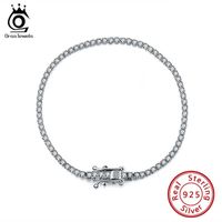 Wholesale ORSA JEWELS Authentic Sterling Silver Tennis Bracelets Pave Clear Cubic Zircon Silver Bangle Girls Party Jewelry Chain SB61 G0916