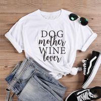 Wholesale Women s T Shirt Dog Mother Wine Lover Slogan T Shirts Vegan Tees Streetwear Vintage Casual Cotton Shirt Unisex Tumblr Tops