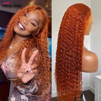 Wholesale Ishow inch HD Transparent Lace Front Wig Human Hair Wigs x4 x6 x5 x4 Orange Ginger Straight Curly Water Loose Deep Body Headband Wig Bangs for Women