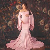 Wholesale 2021 women s Mercerized Cotton pregnant Ruffle sleeve trailing Jumpsuit dress photography