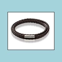 Wholesale Charm Bracelets Jewelry Mens Leather Bangle Black Brown Mesh Magnetic Stainless Steel Clasp Double Wrap Wristband Beautif Titanium Bracelet