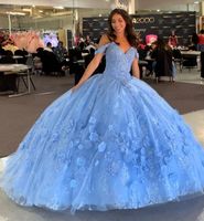 Wholesale vestido de años Light Sky Blue Quinceanera Dresses Sweet Dress Lace Applique D floral lace up prom dress vestidos de xv años