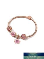 Wholesale Charm Bracelets Silver Plated Bracelet Bangle Pink Blossom CZ Glass Charms Beads Fit Original Basic Snake Chain DIY Jewelry Factory price expert design Quality