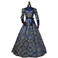Wholesale Casual Dresses Free Print Navy Flower Print Ball Gown Sashes Dress Victorian Clothes Renaissance Queen Customment