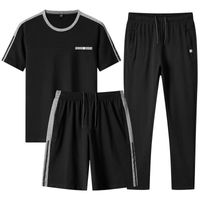 Wholesale Men s Tracksuits Summer Sports Casual Cotton Suit Middle Aged Short Sleeve T shirt Shorts Slacks Three Piece