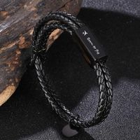 Wholesale Charm Bracelets Trendy Black Genuine Leather Braided Bracelet For Men Women Length Adjustable Stainless Steel Buckle Custom Name Jewelry