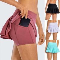 Wholesale L YOGA Womens Quick Dry Athletic Tennis Skirts outfit Volleyball Shorts Mid Waisted Pleated Skirt Sports Skorts Gym Clothes Women Running with Zipper