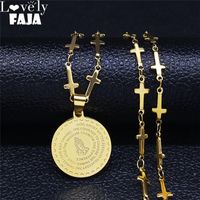 Wholesale Jesus Folded Hands Together Scripture Stainless Steel Chain Necklaces For Women Gold Color Cross Necklace Jewelry NXS03 Pendant