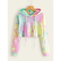 Wholesale Men s Sweaters Women s Ladies Loose Pullover Printing Colorful V Neck Long Sleeves Drawstring Crop Top Hoodie Casual Sports Blouse1