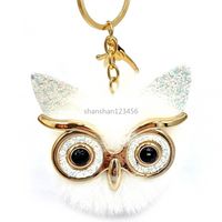 Wholesale Gold Big Eye Owl Fur Key Ring Bird Keychain Holder Bag Hangs Fashion Jewelry Will and Sandy red white black