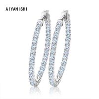 Wholesale AIYANISHI Real Sterling Silver Classic Big Hoop Earrings Luxury Sona Diamond Hoop Earrings Fashion Simple Minimal Gifts