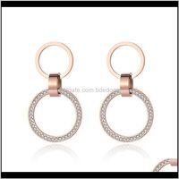 Wholesale Drop Delivery Fashion Double Circle Stainless Steel Stud Earrings Rose Gold Handmade Clay White Crystals Ear Jewelry For Women Je19010 Y