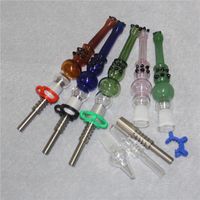 Wholesale 14mm Glass Nectar Collectors Mini Smoking Hookah Pipes with Stainless Steel Tips Quartz Nails Concentrate Dab Straw Pipe Wax Dabber Tools