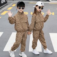 Wholesale Girls Boy suit spring clothes kids female baby fashion tooling jacket pants two piece suit
