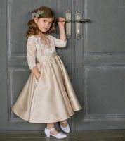 Wholesale Girl s Dresses Custom Made Children Wedding Party Gown Puffy Satin Princess Prom Birthday Dress Mother Daughter Matching