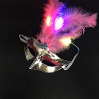 Wholesale Party Decoration Sale Led Wedding Dress Color Christmas Feather Mask Flash Masquerade Masks Decor Supplies Glow Light