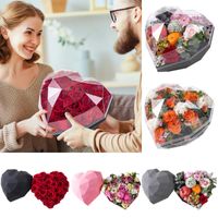 Wholesale Heart Diamond Flower Box Shaped Love Acrylic Transparent Preserved Rose Hand Gift Wedding Wrap