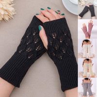 crochet leaves 2022 - Five Fingers Gloves 40GC Women Autumn Crochet Hollow Out Leaves Half Finger Solid Color Acrylic Knitted Stretchy Warm Fingerless Mittens Hol