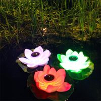 Wholesale Pool Accessories Solar Powered LED Flower Light Artificial Fake Lotus Floating Fountain Pond Garden Lamp Night