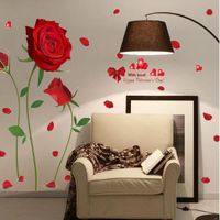 Wholesale Wall Stickers Removable Red Rose Life Is The Flower Quote Sticker Mural Decal Home Room Art Decor DIY Romantic Delightful