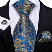 Wholesale Neck ties cravat Yellow Paisley Blue Men s Straps Cm Classic Business Seats Ties Set Handkerchiefs Bruiloft Stropdas Gift For Men Dibangu