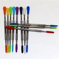 Wholesale Smoking Wax Dabber Tool With Silicone Tips Pattern oil rigs Stick Carving tools Dabs Metal Nail Quartz Nails