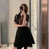 Wholesale Women long skirt dress waist type slim shirt temperament versatile black and white with belt size SML
